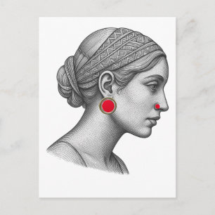 Cartão Postal Retrato de Mulher Elegante com Acentos Vermelhos