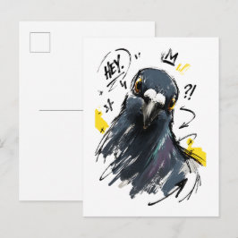 Cartão Postal Retrato de Pombo Atrevido – Pombo Desenhado à Mão 