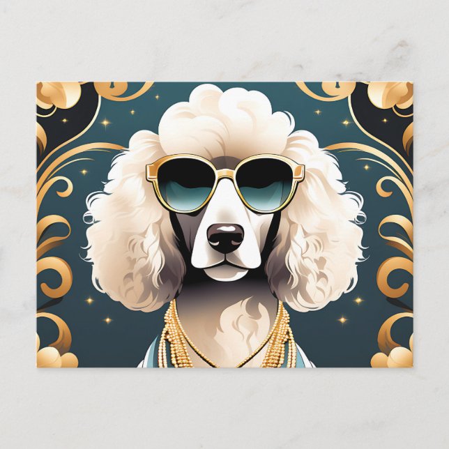 Cartão Postal Retrato de Poodle com óculos de sol (Frente)