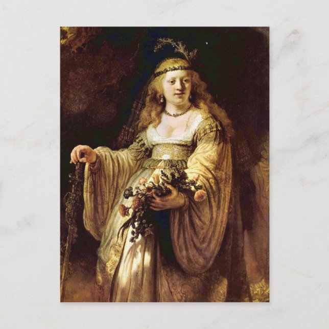 Cartão Postal Retrato de Saskia como Flora por Rembrandt (Frente)