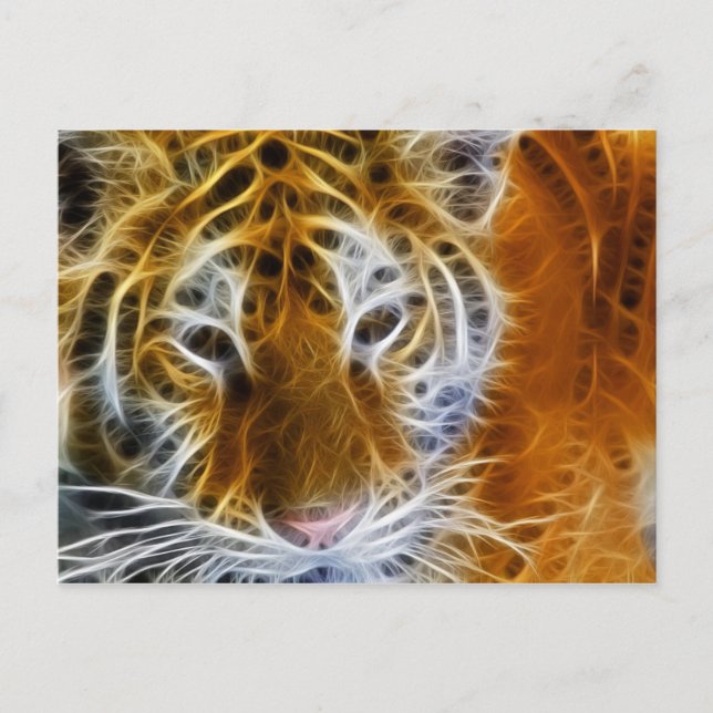 Cartão Postal Retrato de tigre abstrato, arte fractal (Frente)