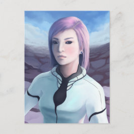 Cartão Postal Retrato de Trisha - Pintura feminina futurística