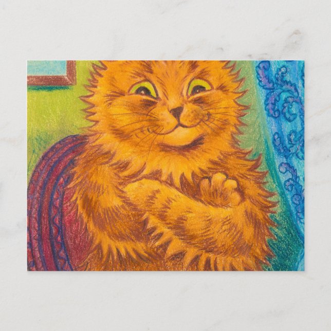 Cartão Postal Retrato de um Gato Laranja Literário de Louis Wain (Frente)