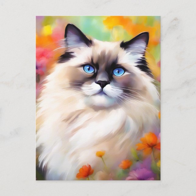 Cartão Postal Retrato de um Gato Ragdoll Relaxe (Frente)