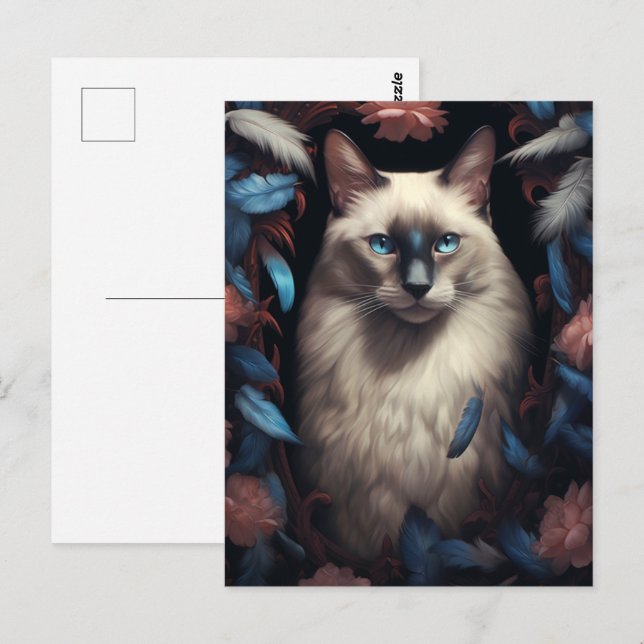 Cartão Postal Retrato de um gato siamês lindo (Frente/Verso)