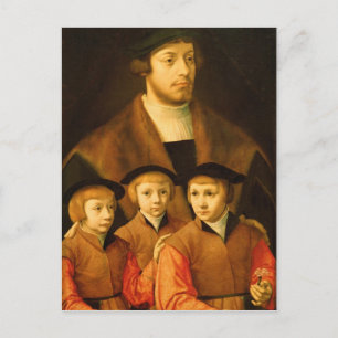 Cartão Postal Retrato de um Homem e Seus Três Filhos