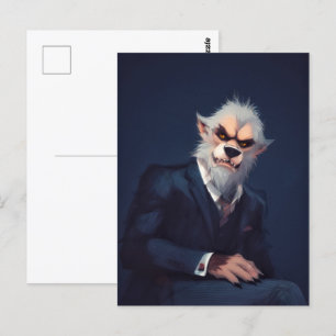 Cartão Postal Retrato de um lobisomem em terno