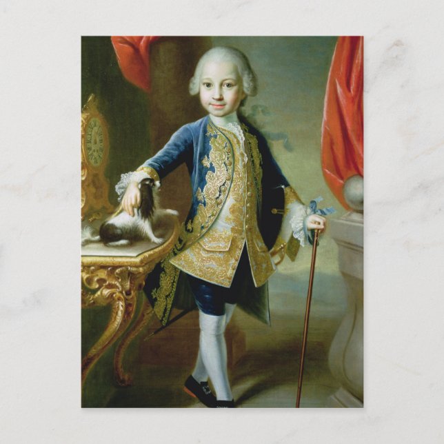 Cartão Postal Retrato de um Menino com Pet Spaniel, século 18 (Frente)