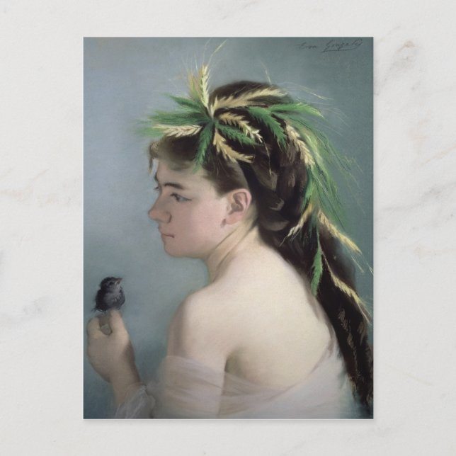Cartão Postal Retrato de uma Garota segurando um Sparrow (Frente)