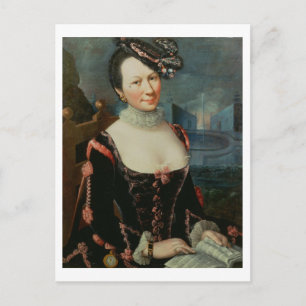 Cartão Postal Retrato de uma mulher segurando uma pontuação mu