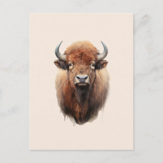 Cartão Postal Retrato de Watercolor Bison
