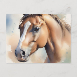 Cartão Postal Retrato Delicado de Cavalo de Aquarela em Pastel S