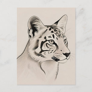 Cartão Postal Retrato Detalhado de Lince em Arte Linear