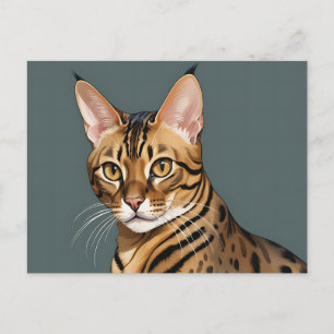 Cartão Postal Retrato Dinâmico de Gato Bengal com Manchas Distin
