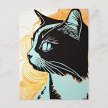 Retrato do Linocut de um Cat em Perfil
