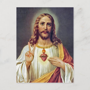 Cartão Postal Retrato do Sagrado Coração de Jesus Sinal de Paz