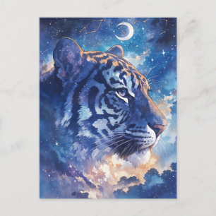 Cartão Postal Retrato do Tigre Celestial em Nuvens da Meia-Noite