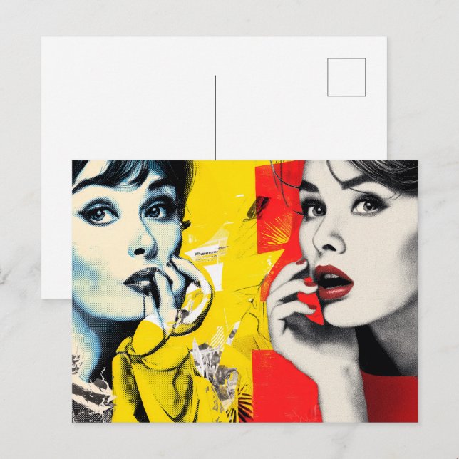 Cartão Postal Retrato duplo em arte pop  (Frente/Verso)