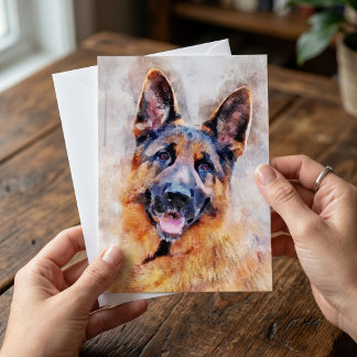 Cartão Postal Retrato em Aquarela de Cão Pastor Alemão