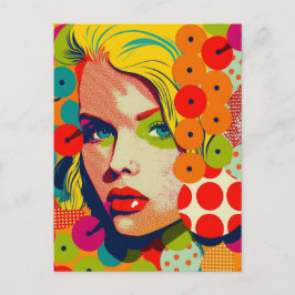Cartão Postal Retrato fêmea de Pop de arte colorida vibrante