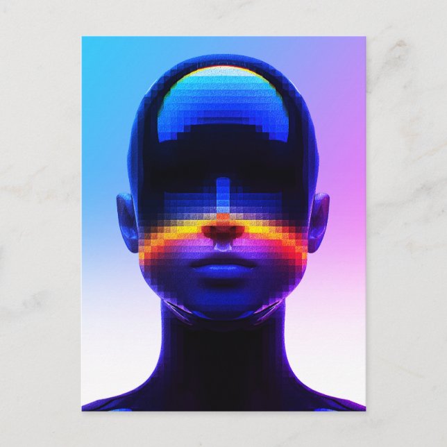 Cartão Postal Retrato Futurista em Pixel Art – Abstrato Digital (Frente)
