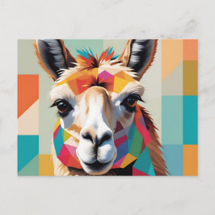 Cartão Postal Retrato Geométrico Abstrato Llama com Formas Negri