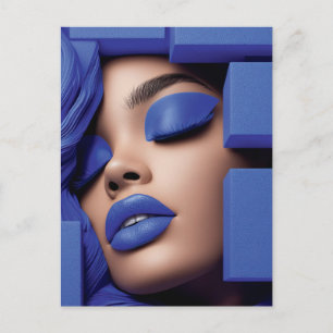 Cartão Postal Retrato Geométrico Azul de uma Menina Negra