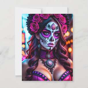Cartão Postal Retrato Glamorous Día de los Muertos Catrina com
