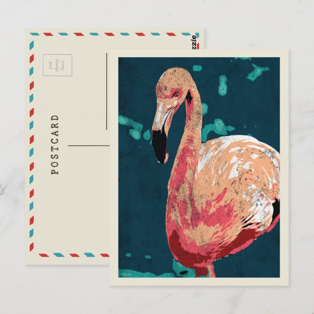 Cartão Postal Retrato moderno de uma ilustração flamingo rosa (Frente/Verso)