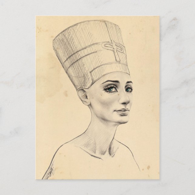 Cartão Postal Retrato Nefertiti desenhando Papiro Antigo Egito (Frente)
