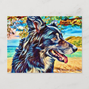 Cartão Postal Retrato Original de Cachorro Border Collie Arte da