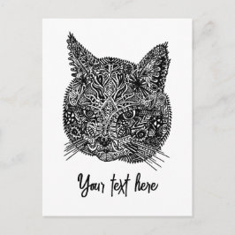 Cartão Postal Retrato Ornamental de Gato Negro e Branco