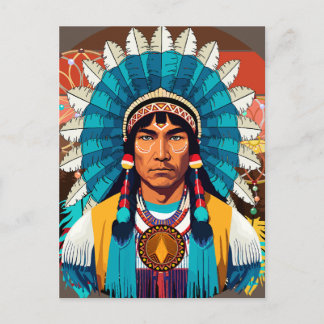 Cartão Postal Retrato Poderoso Principal Americano Nativo