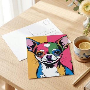 Cartão Postal Retrato Pop Art Colorido do Cachorro Chihuahua