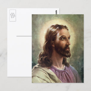 Cartão Postal Retrato Religioso Vintage, Jesus Cristo com Auréol