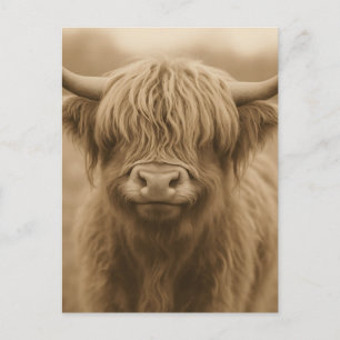 Cartão Postal Retrato Sepia de Vaca das Terras Altas