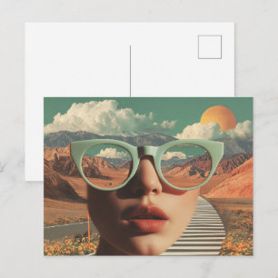 Cartão Postal Retrato Surreal com Óculos Refletindo Deserto