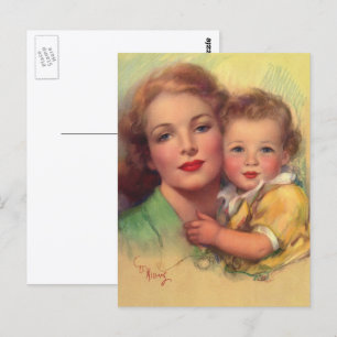 Cartão Postal Retrato Vintage da Família Mãe e Criança