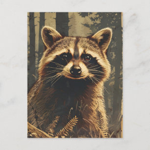 Cartão Postal Retrato Vintage do Raccoon