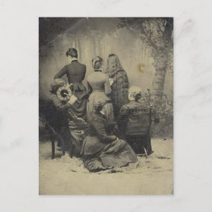 Cartão Postal Retrato Vintage Engraçado da Família Vitoriana