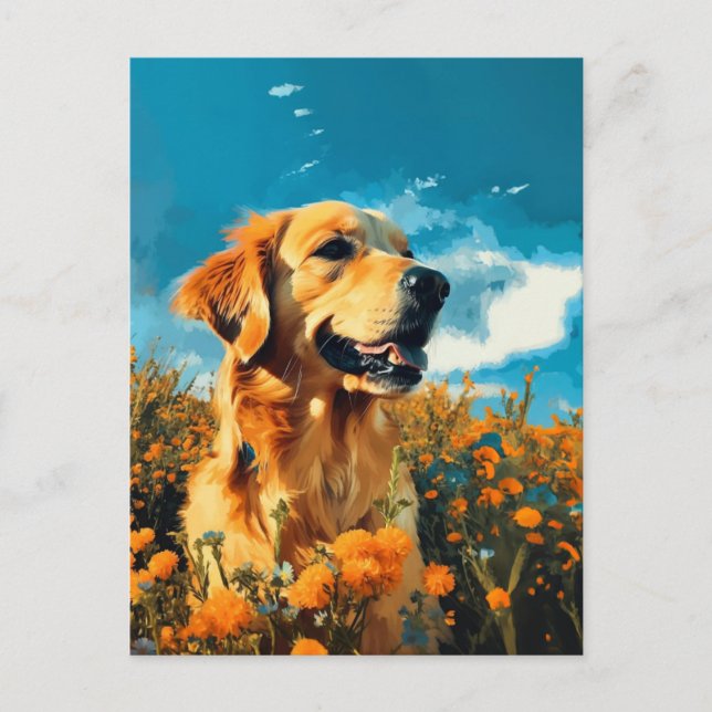 Cartão Postal Retriever de ouros em Campos Florais - Cartão-post (Frente)