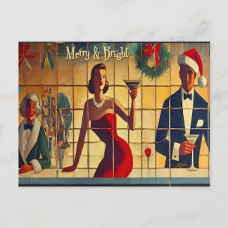 Cartão Postal Retro 50s Christmas Eve Bar Last Call Martini