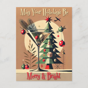 Cartão Postal Retro 50s Jet Set Martini de Natal Árvore de Natal