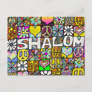 Cartão Postal Retro 60s Psicodélico Shalom LOVE