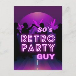 Cartão Postal Retro 80s Disco Dance Party Neon Purple Funky