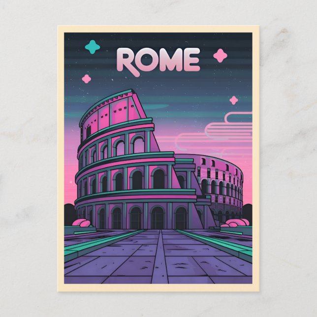 Cartão Postal Retro 80s Neon Synthwave Colosseum Roma (Frente)