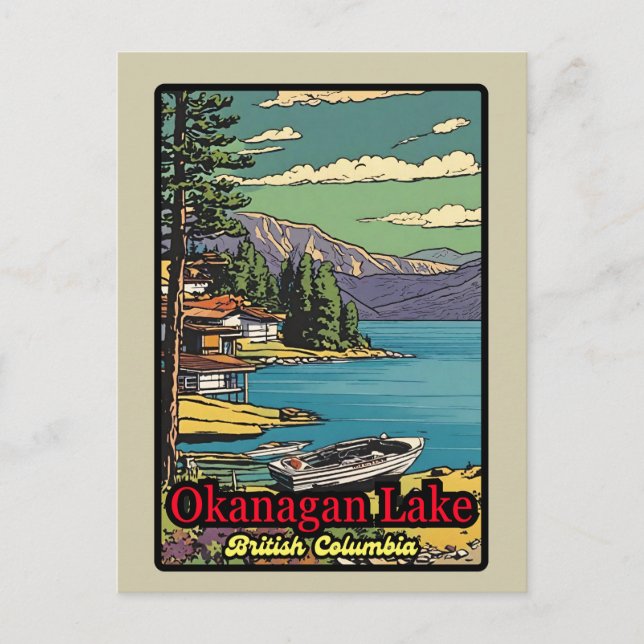 Cartão Postal Retro a paisagem do Lago Okanagan cômica 70 (Frente)