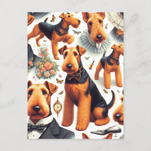 Cartão Postal Retro Airedale Terrier sem costura