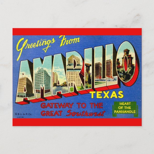 Cartão postal Retro Amarillo TX (Frente)
