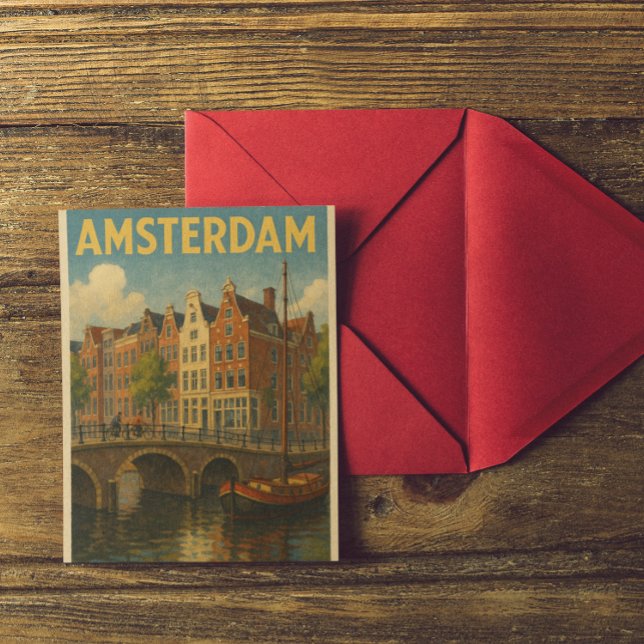 Cartão Postal Retro Amsterdam Netherlands Grachten (Retro Amsterdam Netherlands Grachten Postcard)